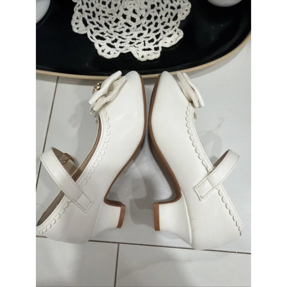 Hehainom Little Girls Emily Strap Mary Jane Shoe Bow Rhinestone‎ Heart 12 White